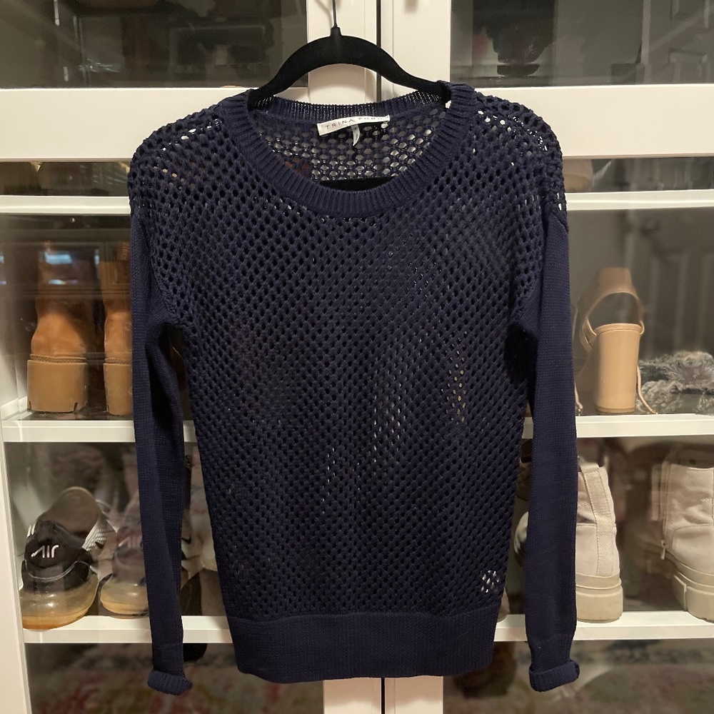 Trina Turk Navy Open Knit Pullover/Sweater